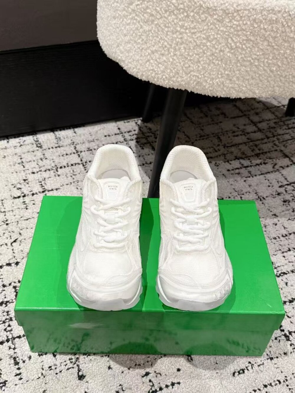 Bottega Veneta All White Mesh Panel Chunky Low Top Runner Sneakers